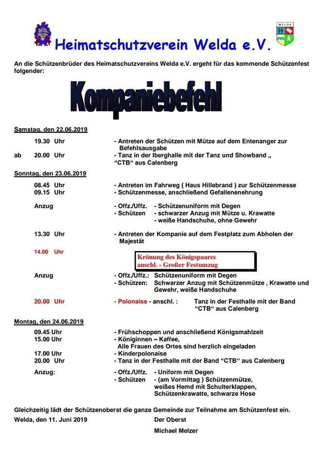 Kompaniebefehl Schützenfest 2019